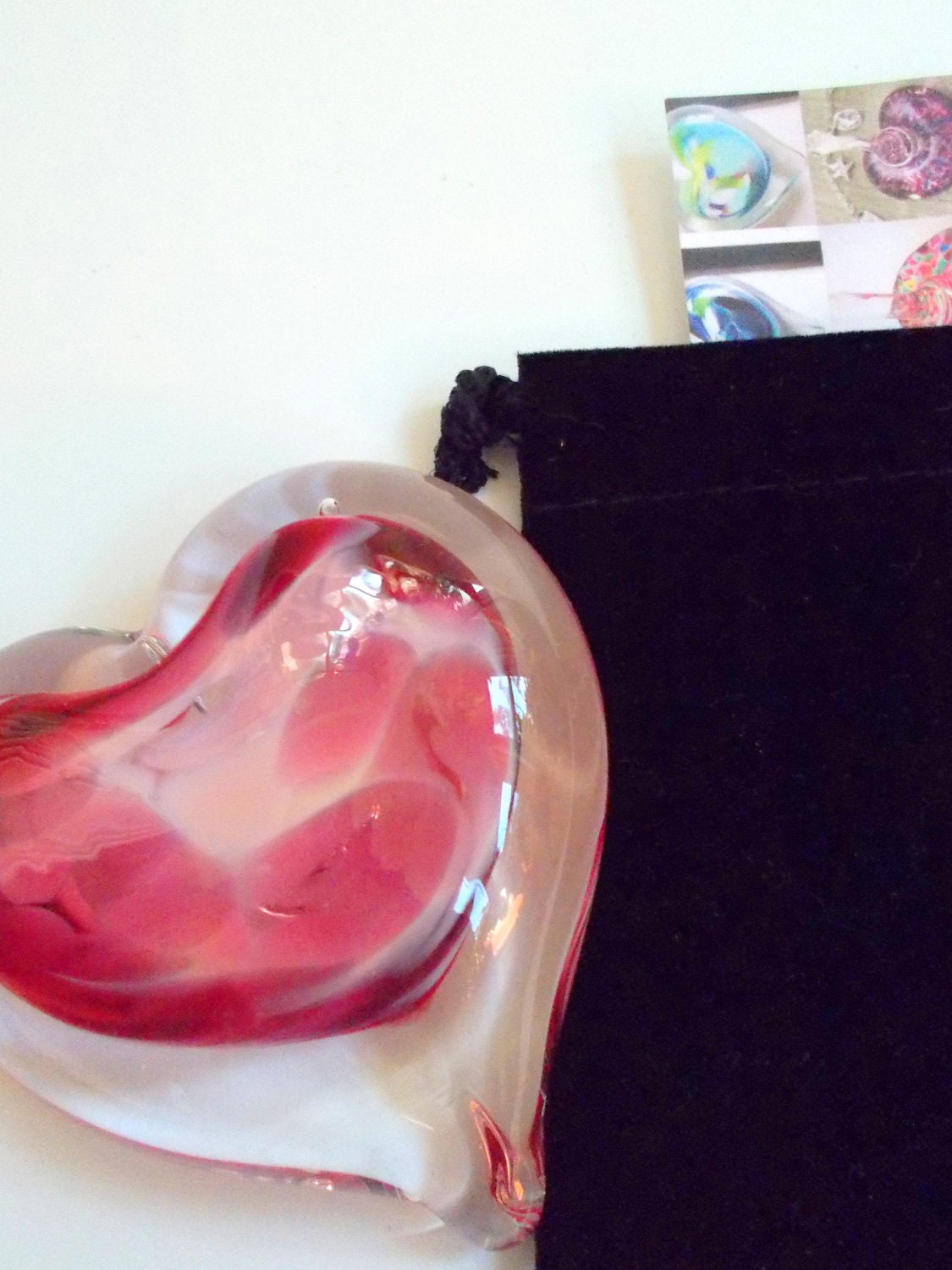 SMALL Hand Blown  Glass Heart Paperweight with Pouch by Rebecca Zhukov
