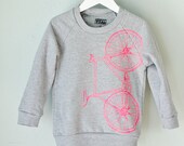 SALE - Toddler bicycle sweatshirt - hot pink fixie bike on athletic gray raglan - 2T