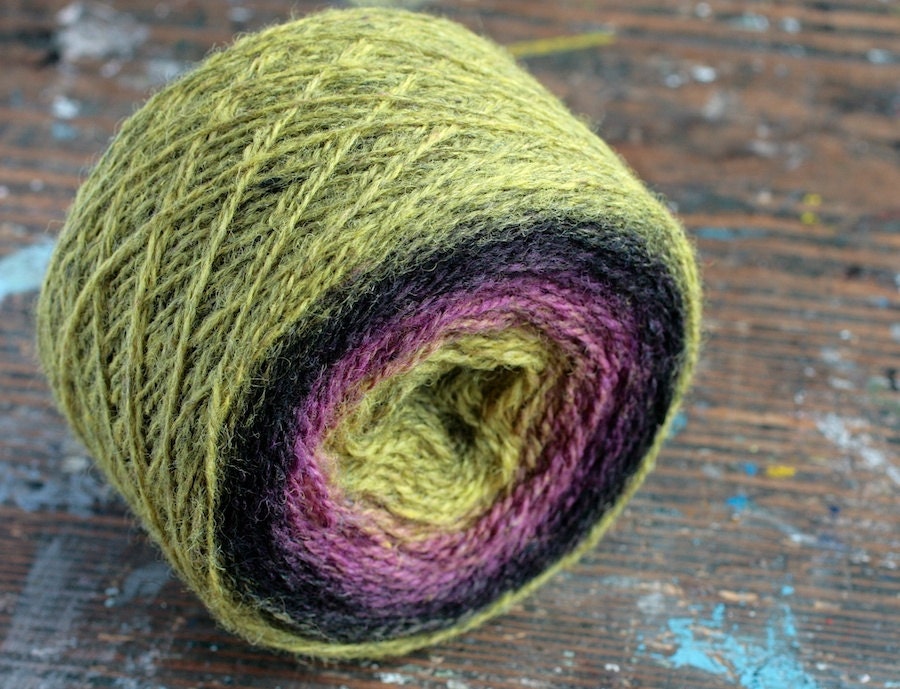 Pure wool knitting yarn - 100 g --  green, mustard, purple, lilac