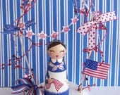 Hand Painted Love Boxes Betsy Ross Peg Doll Wood Stand Bunting