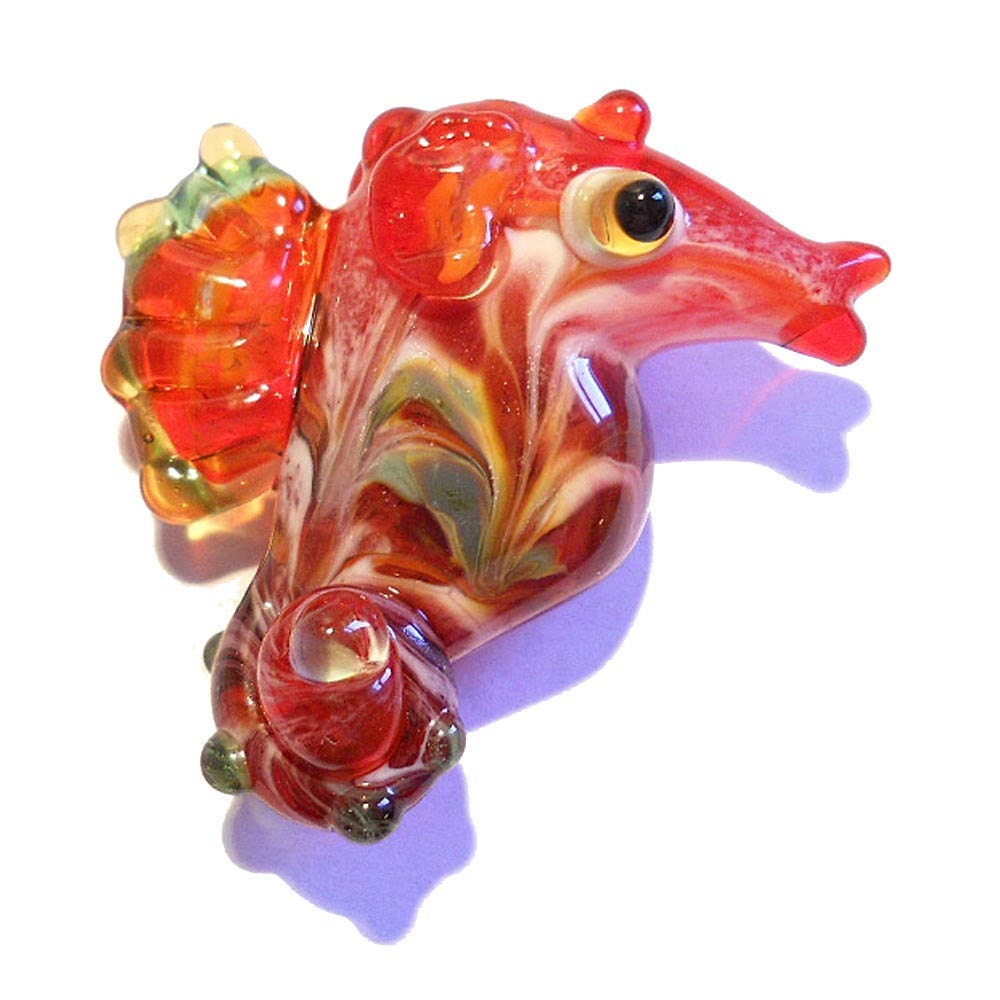 Seahorse Handmade Lampwork Glass Focal Bead, pendant - fiery orange ocean artisan jewelry, glassbead, leteam, cgge team
