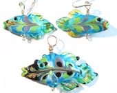 Blue Glass Bead Fish Earrings and Pendant, Aqua Lampwork Glass Beads, ready to wear ocean lamp work  set, SRA, tt team, glassbead