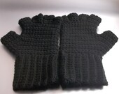 Mens Black Half Finger Crochet Gloves - Medium