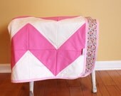 Chevron QUILT by PETUNIAS - hot pink white gold baby blanket vintage modern photo prop newborn shower gift room decor nursery crib bedding