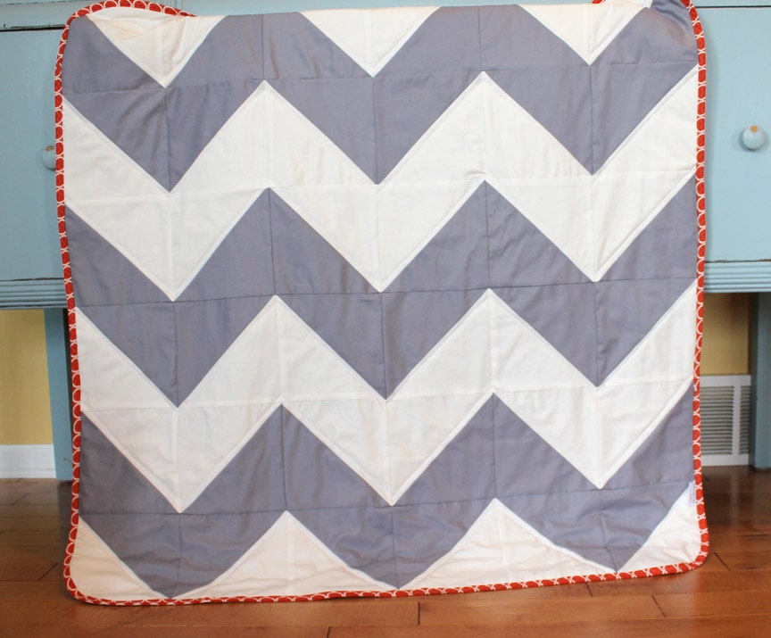 Chevron QUILT by PETUNIAS - gray white gold baby blanket vintage modern photo prop newborn shower gift room decor nursery crib bedding