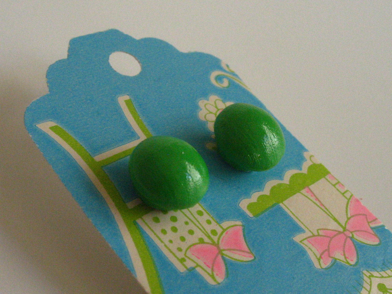 Bright Kelly Green Candy Button Wood Stud Earrings