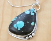 Freeform Turquoise Pendant, Handmade Sterling Silver