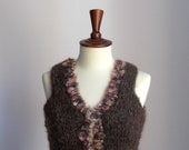HandKnitted Vest Sweater Brown Pink Sleeveless Super Soft Women Winter Fashion - Italian Mohair - Knitwear