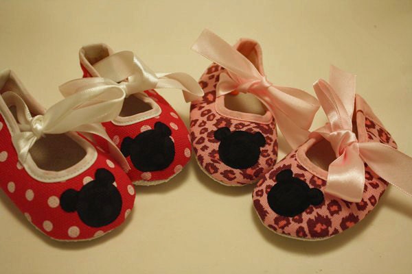 Mickey Mouse baby shoes - a pair of hand painted mickey mouse inspired baby booties choice of Hot pink or Red polka dot or Pink Cheetah