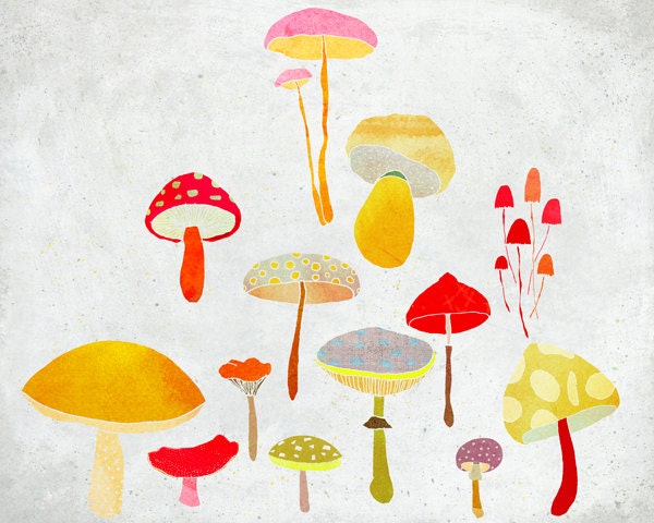Octobre - Art - Print of an original illustration - Color Print - Drawing - Colorful Mushrooms - Children room decor