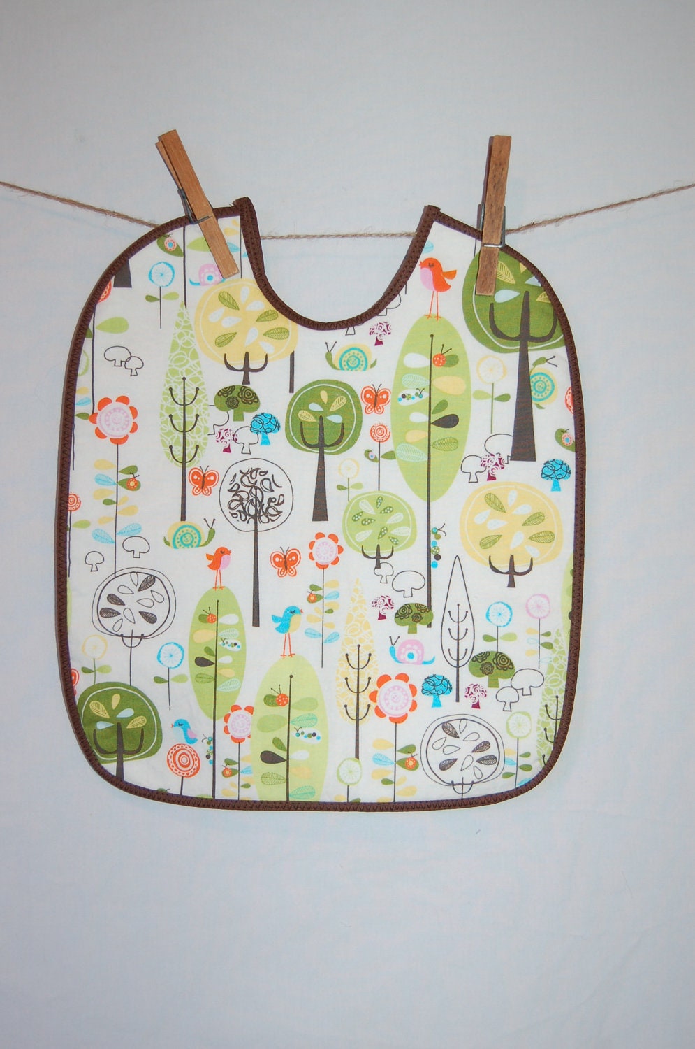 Forest Bib - handmade, baby, infant, bird, tree, whimsy, feeding, boy, girl