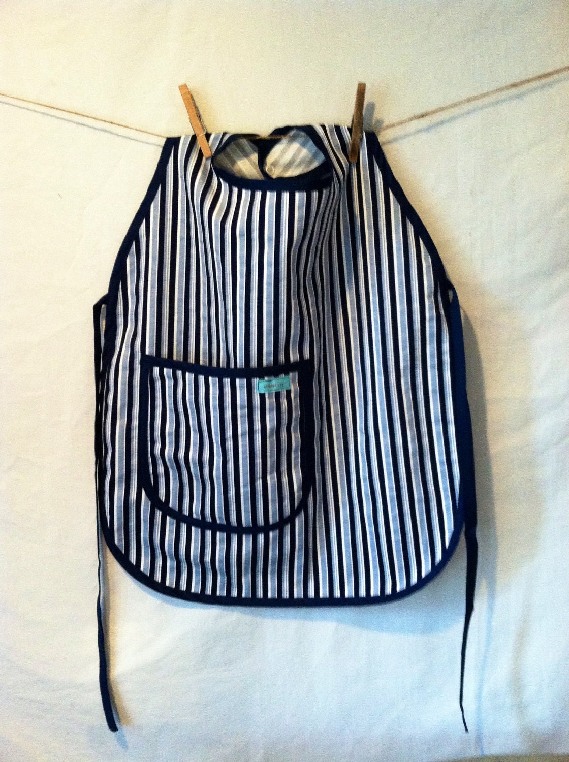 Children's Navy Stripe Apron - handmade, boy, girl, cooking, art, smock, stripes