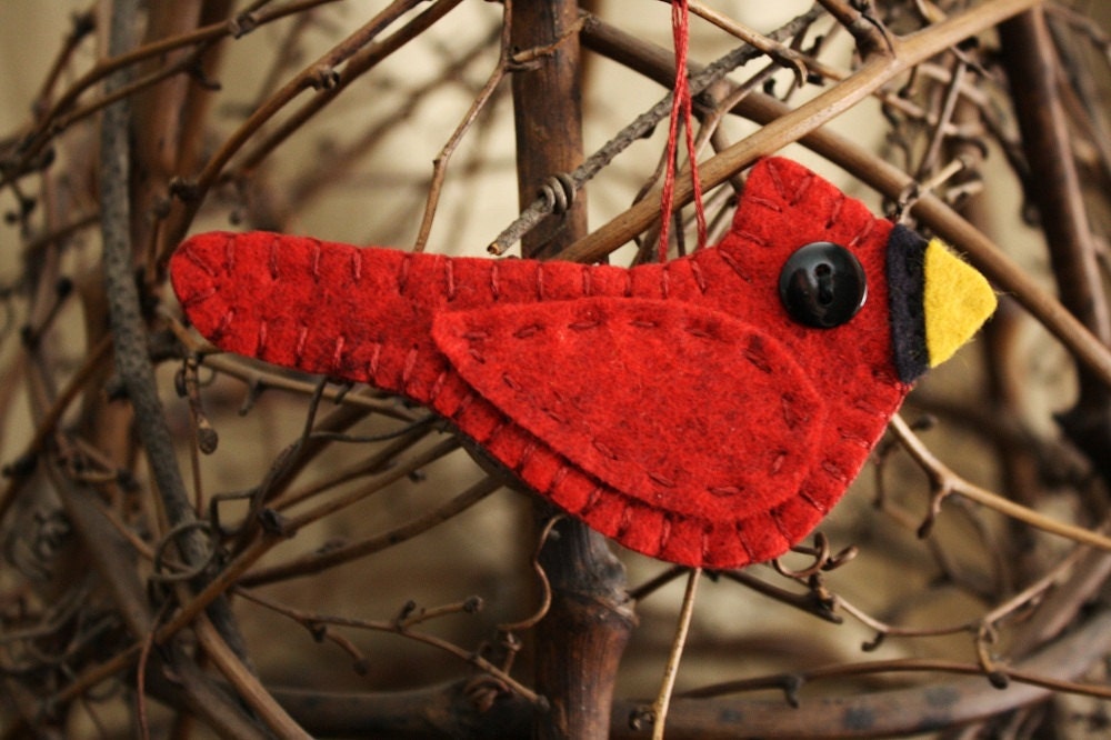 cardinal ornament  Christmas red wool felt holiday felt decoration