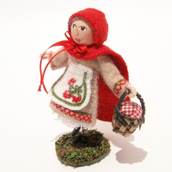 Little Red Riding Hood Art Doll With Basket of Goodies, Fairytale, Handmade, Hand Embroidered