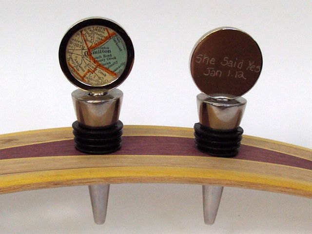 Hand Engraved Monogramed Wine Bottle Stopper Vintage Map Custom Location Hostess or Wedding Gift