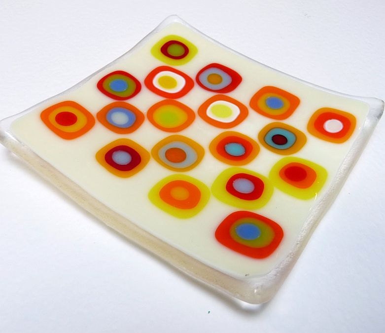 Fused glass dish Bright Retro free shipping UK