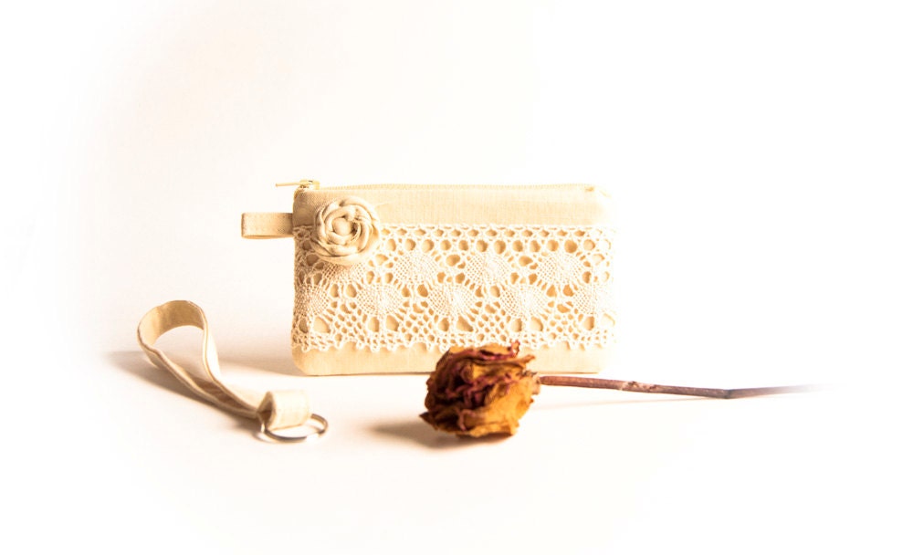 iPhone case Light Bridesmaid Gift Idea Clutch Yellow Rosette Lace Wedding Clutch, Wristlet, Pouch   by Lolos