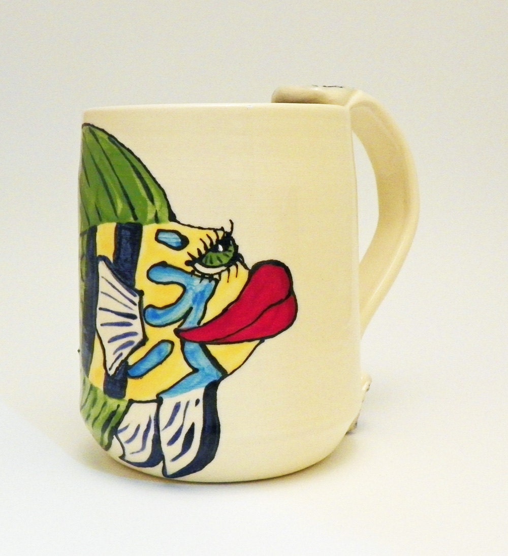 Large Mug Coffee Cup with Handpainted Pretty Fish Made to Order 16 Ounces