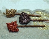 Fall Leaves with a Little Bling Glittering Bobby Pins Whimsy Sassy Style Shipping Fell Away