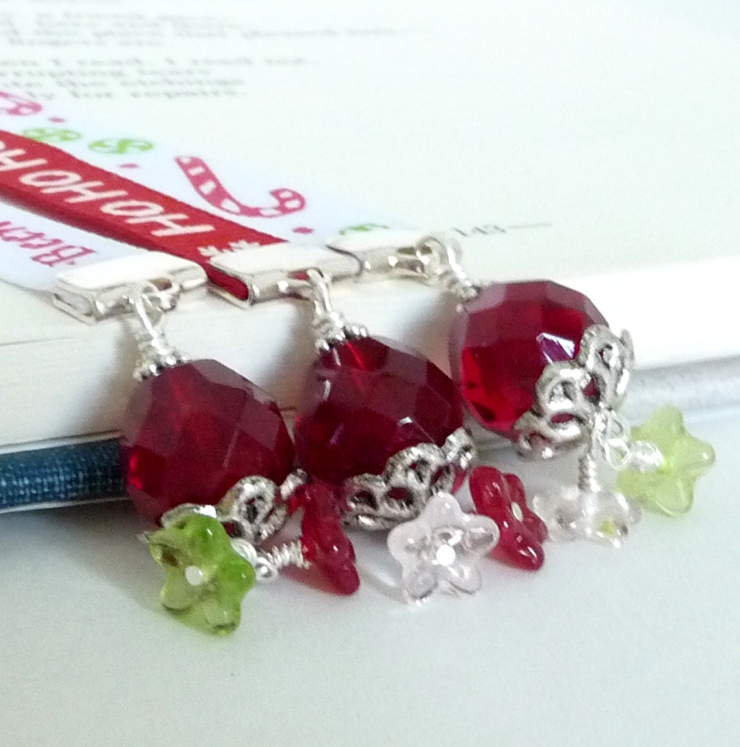 Christmas Jingle Bells Ribbon Bookmark Trio Set of 3 Book Thongs Full Size Long Bookmarks - Christmas Themed