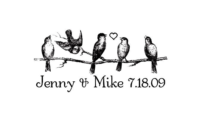 save the date stamp - love birds - Personalized wedding gift birds on branch custom rubber stamp