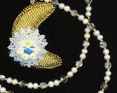 MoonBeams Pendant . Beadwoven Moon Necklace . Swarovski Rivoli Flower . Genuine Pearls . OOAK -  A Lunar Obsession by enchantedbeads on Etsy - enchantedbeads