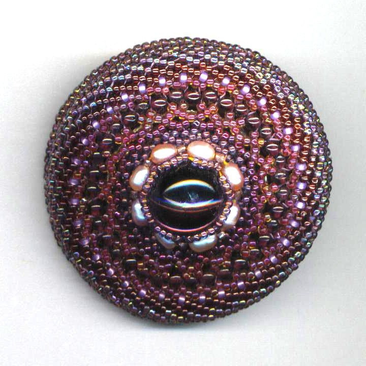 Round Beadwoven Brooch . Beaded Rhinestone . Genuine Pearls . Purple, Lilac, Burgundy - Ardent Thoughts by enchantedbeas on Etsy