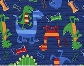 Michael Miller Dino Dudes Navy Fabric - Half Yard