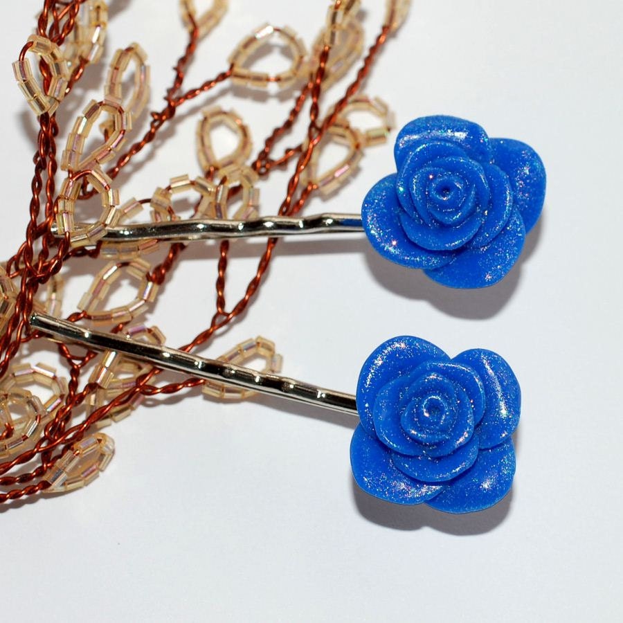 Blue  Flower Bobby Pins Womens Hair Accessory, Sale