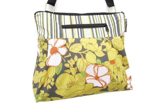 iPad Purse Kindle Handbag iPad Shoulder Bag Nook Purse Padded Electronics Pocket MEDIUM HOBO BAG 2-Tone Clematis Fabric
