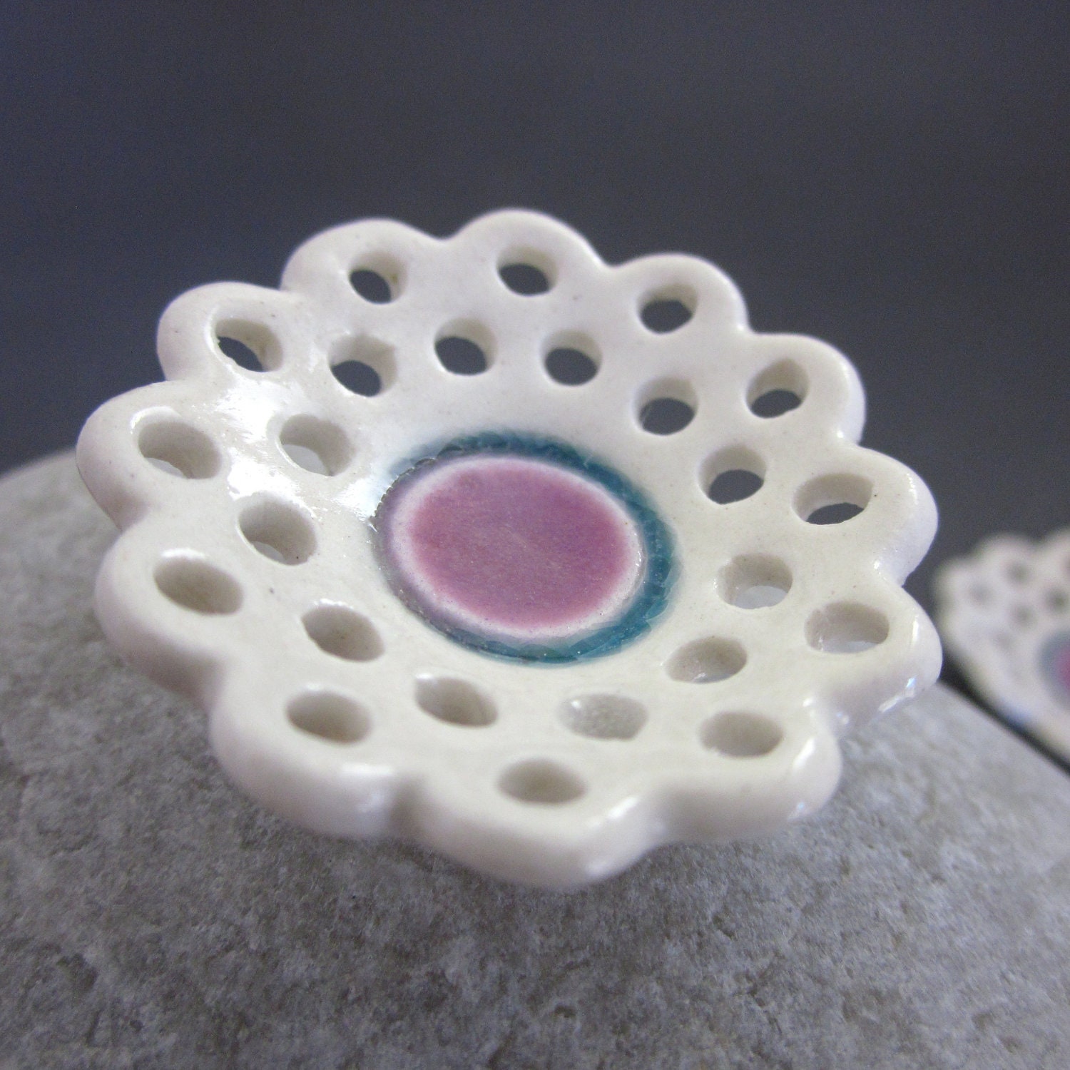 Lacy and Lavender Handmade Porcelain Button