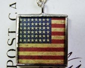 AMERICAN Flag America Jewelry Key Bead Charm Necklace Steampunk Vintage Book Page Retro