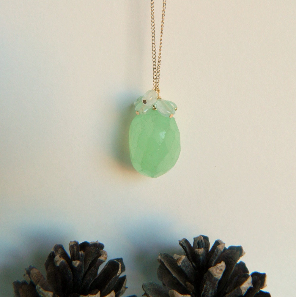 Sea Green Chalcedony Necklace with Aquamarines and Gold