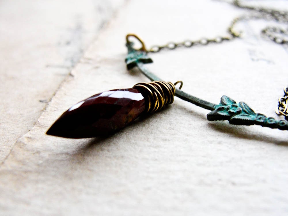 S H A D O W... Mookaite on verdigris brass necklace 