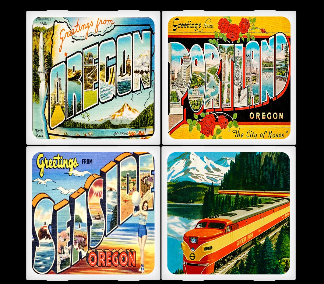Vintage Oregon Postcards - Ceramic Coaster Set