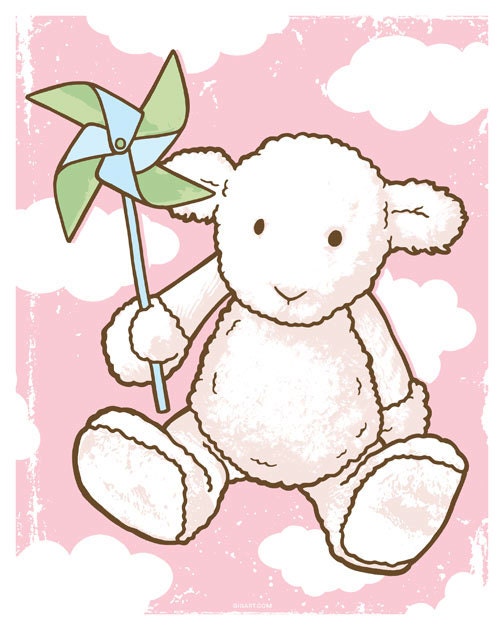Mother's Day Gift, Baby Shower Gift, Nursery Art, Kids Wall Decor, Children Decor, Pink Pinwheel Sheep In The Clouds Girl 8x10 Print