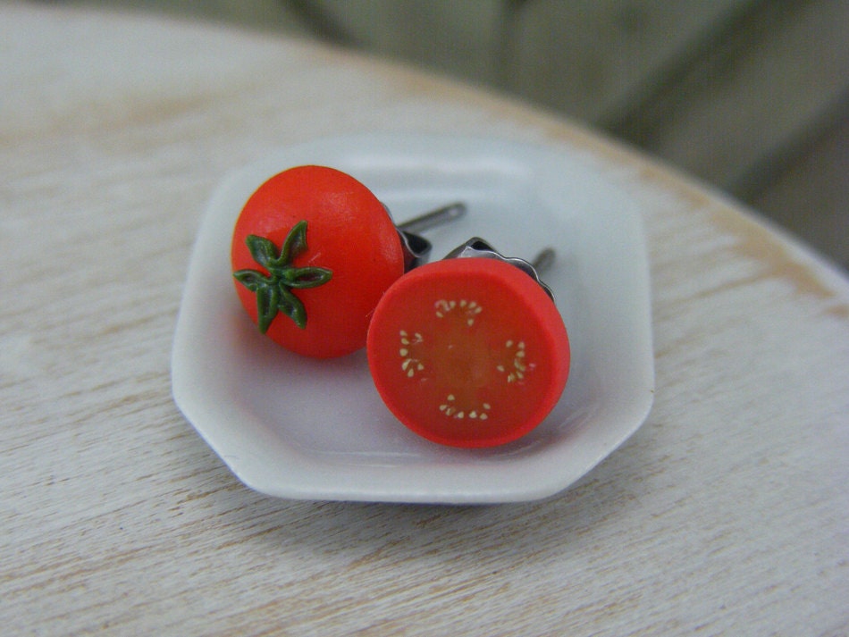 Tiny Tomato - Studs / Post Earrings - ON SALE