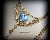 Blue Heart Labradorite  Wire Wrapped Scroll Necklace