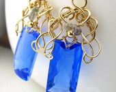 Electric Blue Sky Earrings - Cobalt Blue Quartz and Gold Fill Earrings