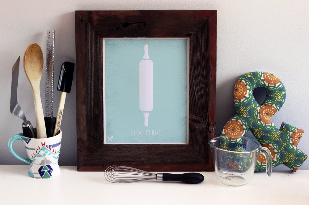 I Love to Bake Kitchen Art - 8 x 10 Art Print/Poster - Silkscreen Printed By Hand - Perfect Gift.