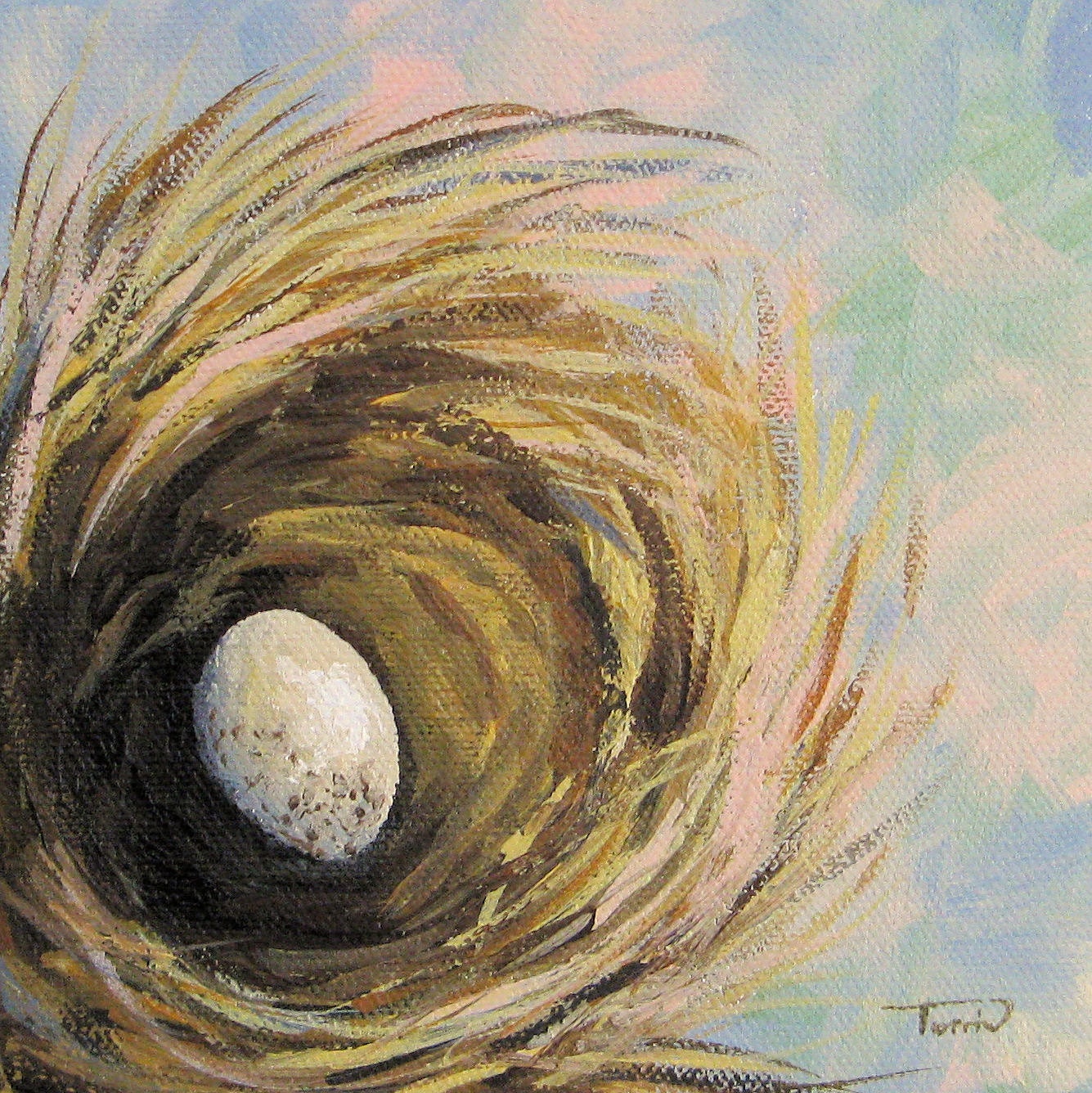 The Speckled Egg  6" x 6" Original Painting on Gallery Wrapped Canvas by Torrie Smiley