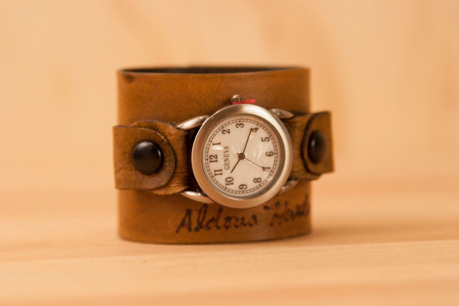 Leather cuff watch - Personalized Smokey Pattern in Antique Brown