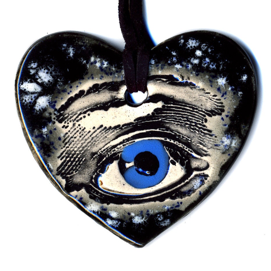 Eye Ceramic Heart Necklace in Black and Gray