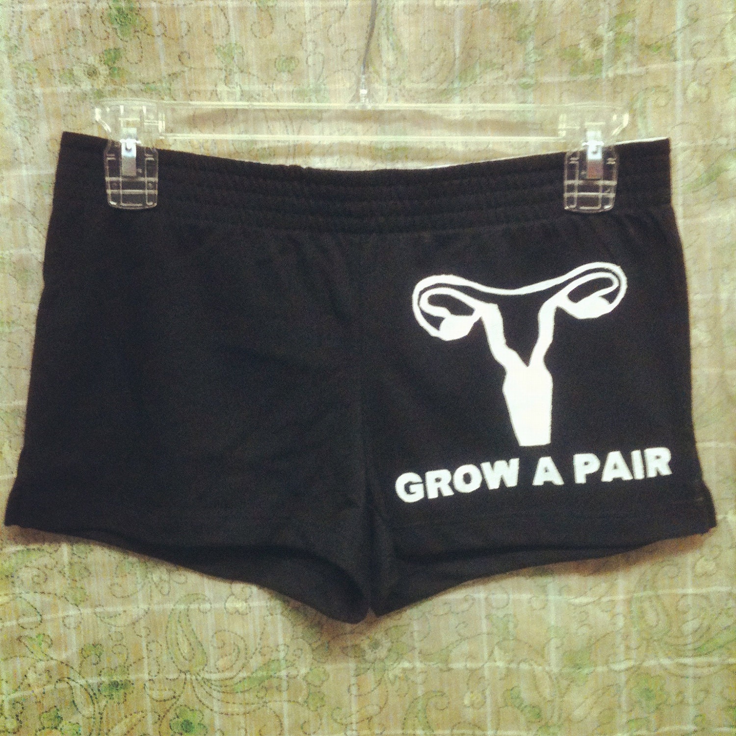 Grow a Pair Uterus Feminist Stencil DENIM Shorts