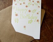 Pink Flowers and Spring Green, Birthday Card