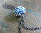 china blue - tin bead and brass necklace