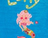 Personalized Large Turquoise Velour Beach Towel with a Beautiful Mermaid and Flower