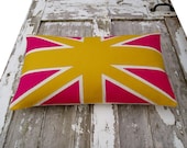 SALE Large size Yellow and hot pink Union Jack flag cushion/pillow  DISCONTINUED SIZE
