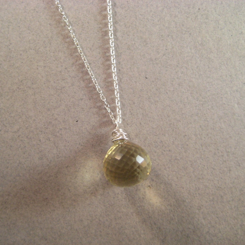 Yellow Quartz Necklace, Faceted Briolette, Gemstone Briolette Necklace, Lemon Quartz, Sterling Silver Chain, Pale Yellow, Under 50