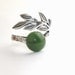 Silver leaf green jade adjustable ring